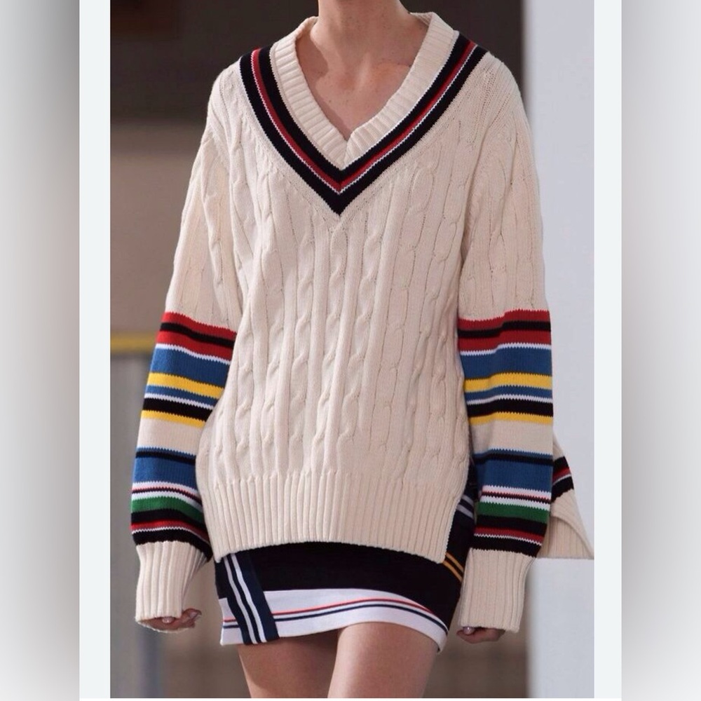 Preen by Thornton Bregazzi Women’s M Cream V-Neck Sweater Multicolour Stripes